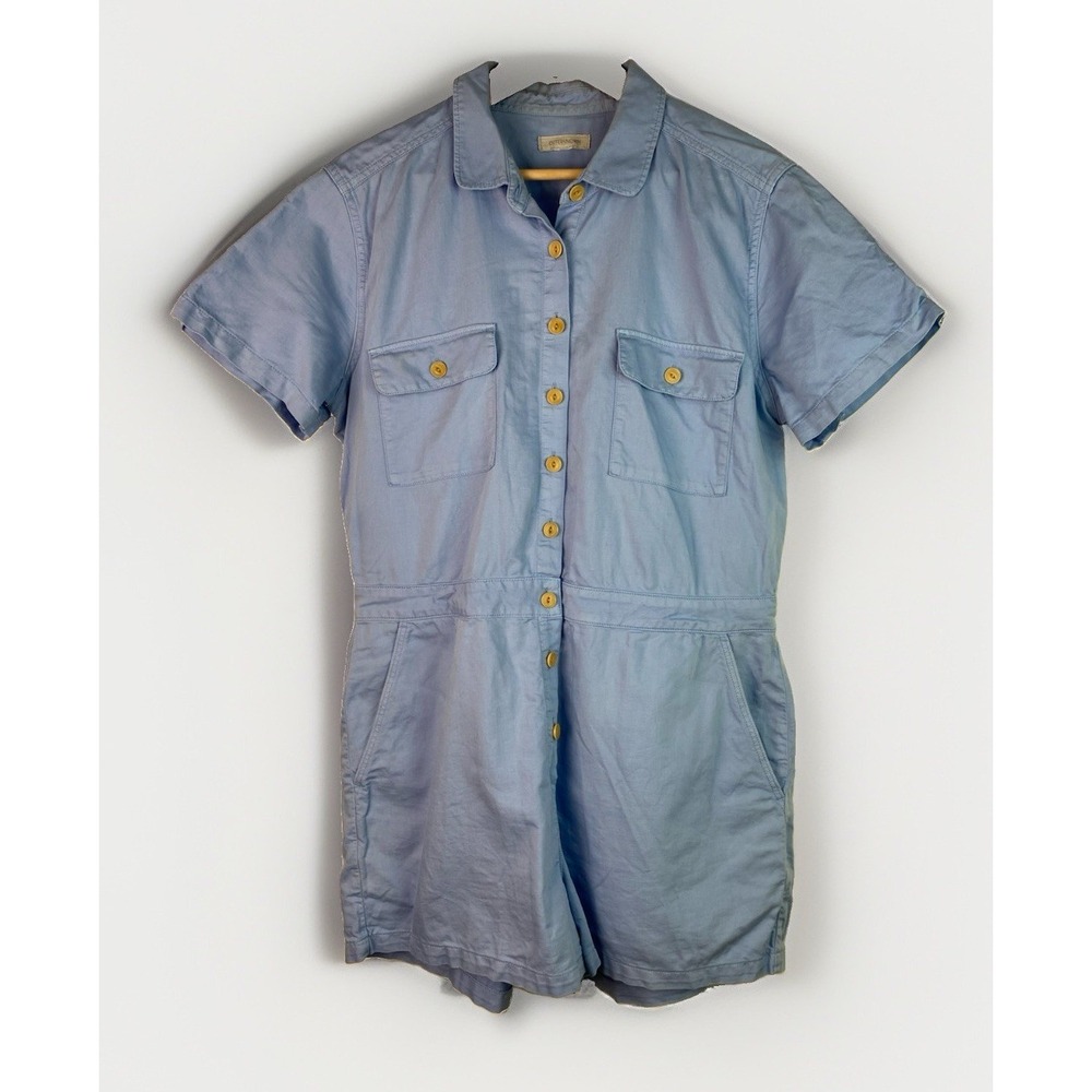 Outerknown Women's L Blue Organic Cotton Linen Blend Button Up Romper